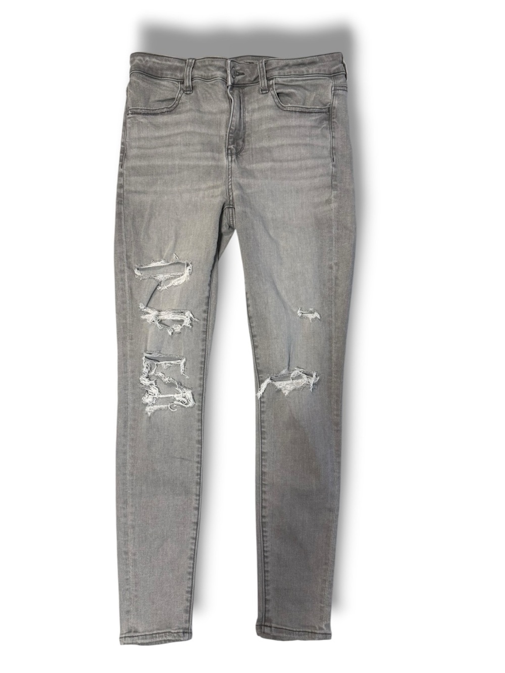 American Eagle Hi-Rise Jegging Size 6 Regular Gray Distressed Ripped Jeans AE